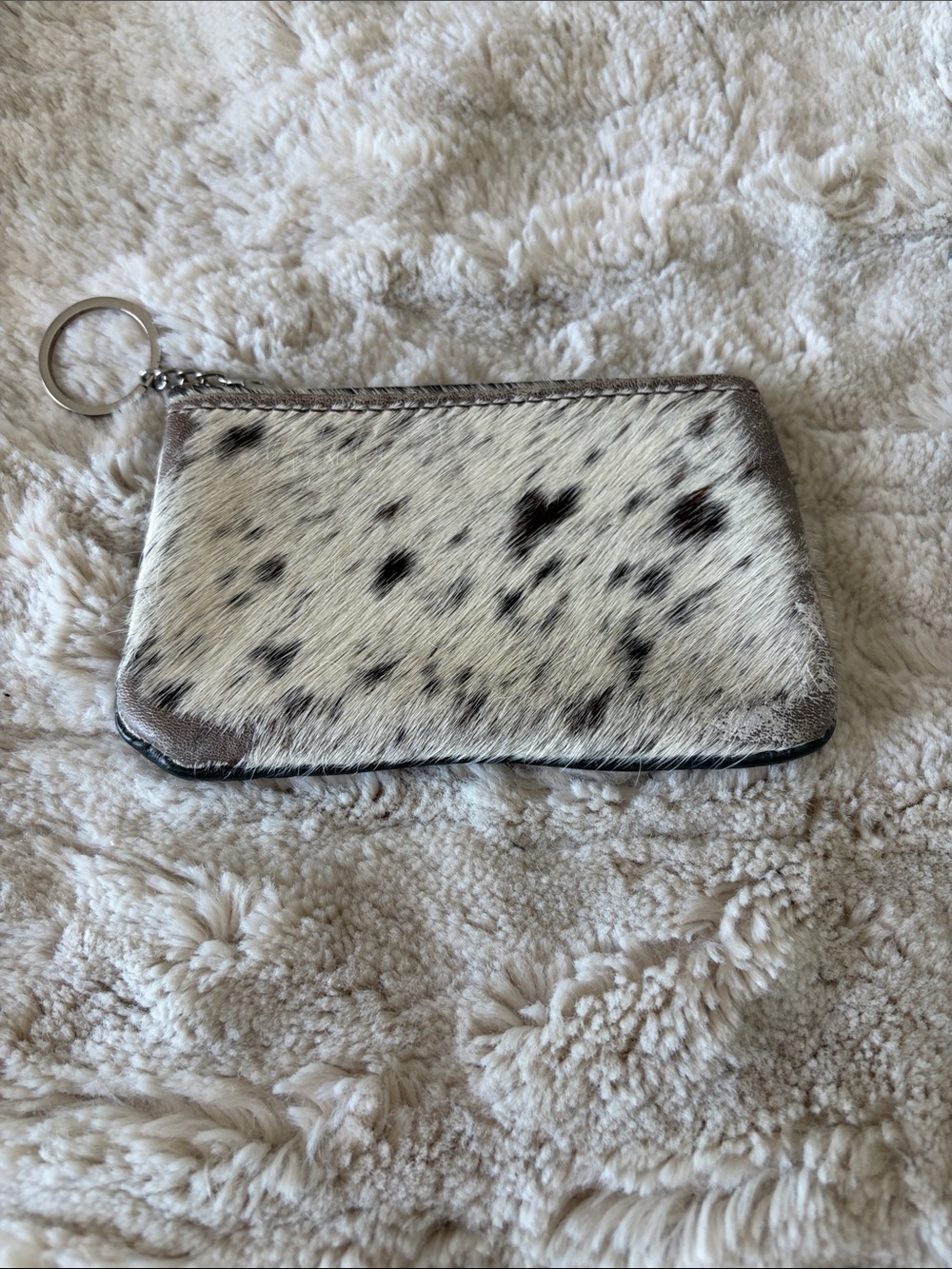 Spotted Hair-On Hide Zip Pouch Keyring - Black & White